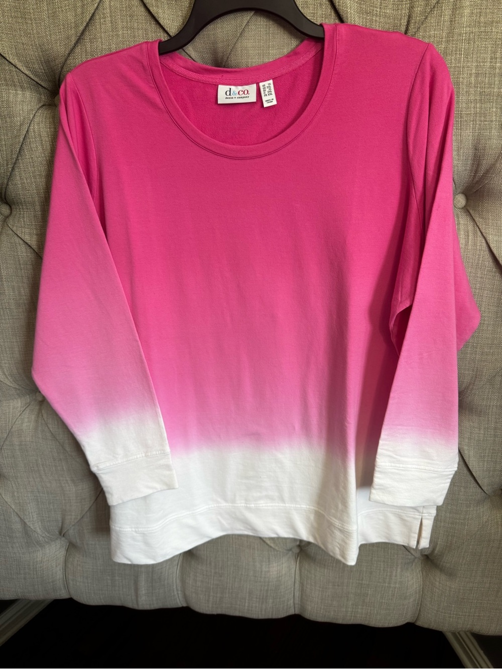 Denim&Co Pink to White Ombre Crewneck Sweater